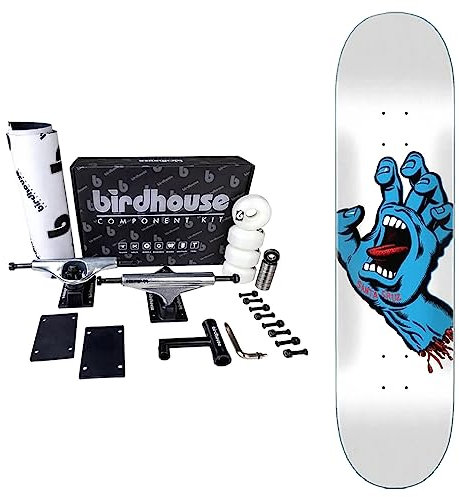 SANTA CRUZ Komplettes Skateboard zum Erstellen Ihres eigenen professionellen Skates, hochwertiges SANTA CRUZ Set Up und Board (8,25, White Blue Hand)