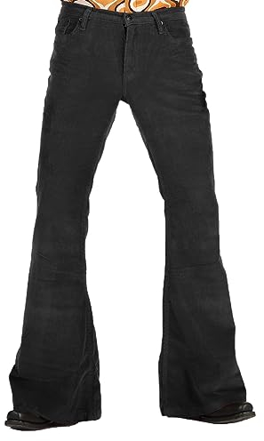 Herren Cord 60er 70er Jahre Outfits Bell Bottom Pants Classic Vintage Disco Stretch Fit Erweiterbare Taille Entspannt Vintage, Schwarz, X-Groß