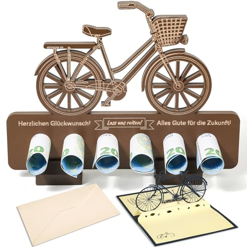 ROADPLUM Fahrrad Geldgeschenk Holz mit Segnen Grußkarte Umschlag, Geldgeschenk für Radfahrer Freunde Familie Kollege Liebhaber, Fahrrad Deko für Esstisch, Schlafzimmer, Hochzeit Jubiläum, Party