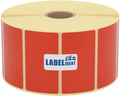 Labelident Thermoetiketten rot 57 x 32 mm - 2.100 Thermodirekt Etiketten auf Rolle, stark selbstklebend, für Thermodrucker