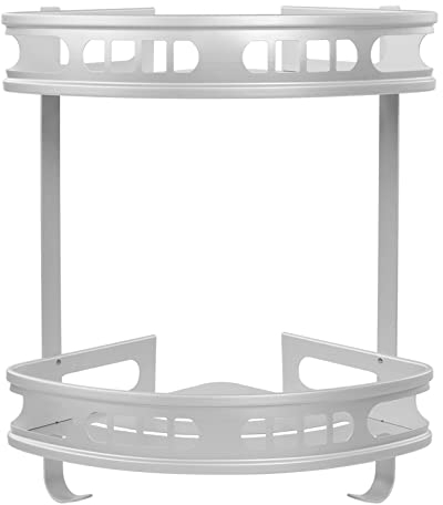 Eck-Duschregal, 2 Etagen, Wandmontage, Badezimmer-Eckregal, Edelstahl, Shampoo-Halter, Aufbewahrungsregal, Organizer mit Haken, Silber