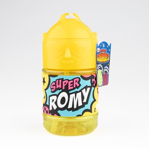 Bouteille personnalisée pour enfant, gourde d'eau avec paille - Super Romy