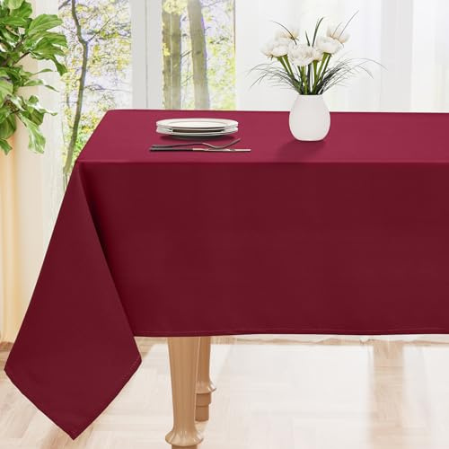 smiry Table Cloth Wipe Clean Rectangular 140x100 cm, Wine Red | Wipeable Water Resistant Polyester Tablecloth, Washable Fabric 10 to 12 Seater Dining Table Cover for Kitchen Indoor Outdoor