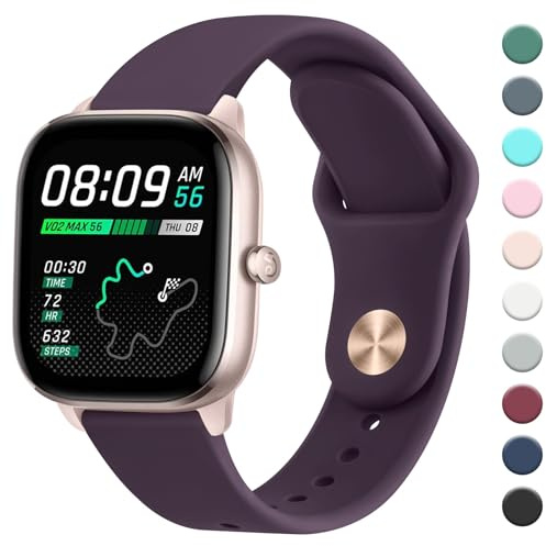 Oumida Armband für Amazfit Bip 3 Pro/Bip/Bip 3/Bip U Pro, 20mm Neues Silikon Armbänder, Verstellbares Sport Ersatzband für Amazfit GTS 2 Mini/GTS/GTS 3/GTS 4/GTS 4 Mini Damen Herren, Dunkle Kirsche