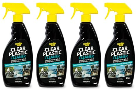 Invisible Glass 92084-4PK Clear Plastic Cleaner for Cars, Motorcycles, RVs, Boats, Helmet Visors, Golf Carts, Acrylic and Vinyl Windows, Streak-Free, Haze-Free, Removes Static, 22 Fl Oz, Pack of 4