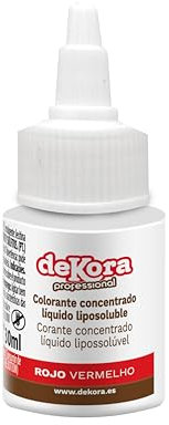 dekora - Colorante Alimentario Líquido Liposoluble Super Color - Agrega Color a tus Recetas Fácilmente - Azo Free, Sin Gluten y Sin Azúcar Añadido - Color Rojo - Colorante Líquido 30 ml