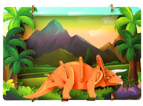 ESC WELT Triceratops - Triceratops 3D-Puzzle - DIY Holztier-Puzzle - 3D-Puzzle für Kinder - Kinder Holz Bastelset - Gehirn-Teaser Holzpuzzle - Spielzeuggeschenke für Weihnachten