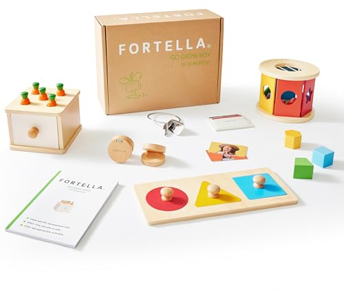 Fortella Go Grow Box, Montessori Spielzeug ab 1 Jahr, 8 in 1 Holzspielzeug für Baby & Kleinkinder 1 2 3 Jahre, Motorikwürfel, Lern-und Entwicklungsspielzeug,Geburtstag Geschenk Kleinkind(10-12 Monate)