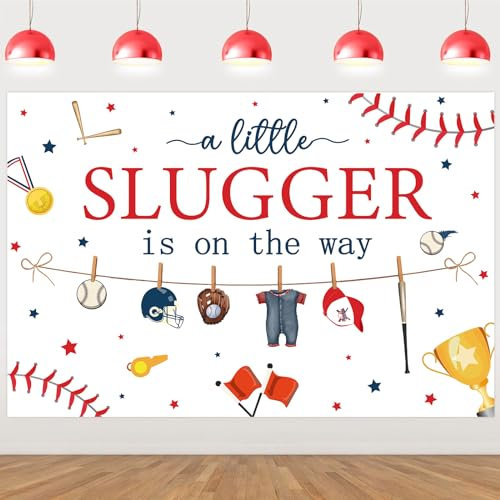 Balterever Baseball-Babyparty-Hintergrundbanner, Baseball-Babyparty-Dekorationen, Baseball A Little Slugger Is On The Way, Babyparty-Hintergrund, Baseball-Banner für Jungen, Sportparty,