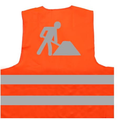 Baustelle Bauarbeiter Verkleidung Kostüm Karneval Fasching Warnweste BZW. Signalweste mit reflektierendem Aufdruck - Größe L/XL, Orange