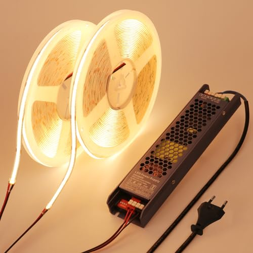 BENLUN COB LED Streifen 20M (10M X 2), 24V LED Strip 6000K Kaltweiss Selbstklebend, LED Band 11W/M CRI 93 Schneidbar mit Netzteil für Schlafzimmer, Akustikpaneele, Zimmer Dekoration