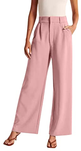 HZMM Weites Bein Hose Elegantes Hose Damen Frauen Stoffhose Für Frauen Arbeit Business Casual Hoch taillierte Anzughose Fließende Hose Büro Chino Hose Damen(Rosa, S)