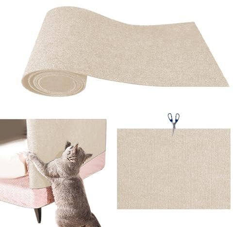 Anttyscar Katzenkratzmatte für Katzenwand 40x200cm,Kratzmatte für Katzen, Selbstklebend Kratzmatte Katze, DIY Trimmbarer Teppich Matte Pad Katzenkratzbretter, Katzenteppich für Kratzbaum(Beige)
