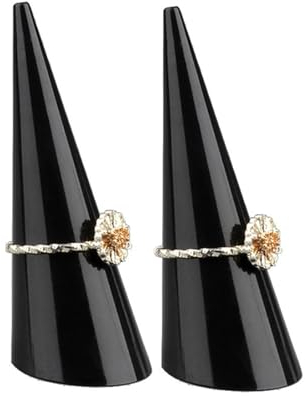 2er Set Acryl Ringhalter [schwarz] für einzelne Fingerringe, 68x25mm - Schmuckorganizer für stilvolle Aufbewahrung, Präsentationsständer für Ringe, Ausstellungsständer für Juwelier Verkaufsvitrine