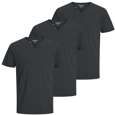 JACK & JONES 3er Pack Herren Shirts T-Shirts Kurzarmshirts JJESPLIT Neck Tee SS, Farbe:Schwarz, Artikel:-Black, Größe:L