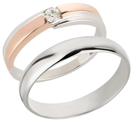 Ardeo Aurum Trauringe Paar aus 375 Gold bicolor Roségold-Weißgold mit 0,10 ct Diamant Brillant