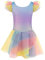 trudge Ballettkleidung Ballettkleid für Mädchen Kinder Kurzarm Baumwolle Balletttrikot Ballettanzug Tanzkleid Tanzbody mit Rock Tütü Regenbogen2 120