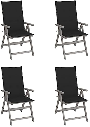 HEFZGDB Hochlehner Verstellbar 4 STK. mit Auflagen Massivholz Akazie Balkonstuhl Loungesessel Sonnenliege Geeignet für den Pool, die Terrasse und die Veranda.