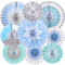 Easy Joy 9PCS Winter Wonderland Decorations Blue Snowflake Christmas Paper Fans Decorations Frozen Christmas Wall Blue Sliver Hanging Paper Fans for Xmas Birthday Holiday Party Decor