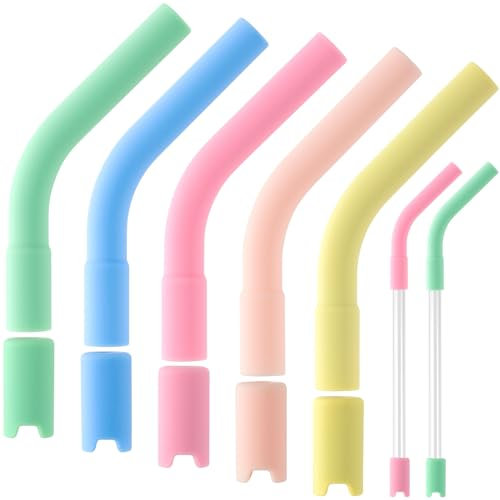 SmallCat 5 juegos de puntas y pedestales de silicona de 5/16 pulgadas (8 mm), cubierta flexible reutilizable de repuesto para pajitas de metal de acero inoxidable, azul, verde, amarillo, rosa y rosa y
