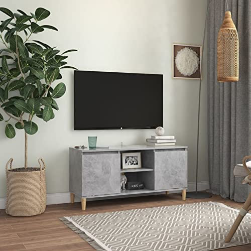 Iiaky TV-Schrank mit Massivholz-Beinen Betongrau 103,5x35x50 cm Fernsehboard Tv Unterschrank