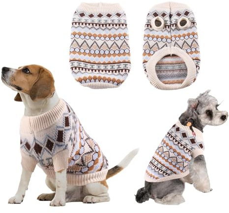 Yoolhamy Hundepullover, Weihnachten Pullover für Kleine mittelgroße Hunde Weihnachtspullover Hund Dicken Hundepulli Warm Hunde Pullis für Chihuahua Französische Bulldogge (Beige, M)
