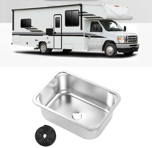 Fregadero para Autocaravana, Lavabo Cuadrado para Lavado de Manos, 345x245x136 Mm, Lavabo Empotrado de Acero Inoxidable 304 con Drenaje de 40 Mm para Autocaravanas, Furgonetas,