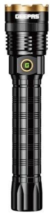 GEEPAS Zoomable LED Flashlight | 3000 Lumen Super Bright Powerful 8000mAh Battery Type-C Rechargeable 10H Runtime 4 Modes | Waterproof Pocket Size Torch for Power Cuts Emergency Camping Hiking Outdoor