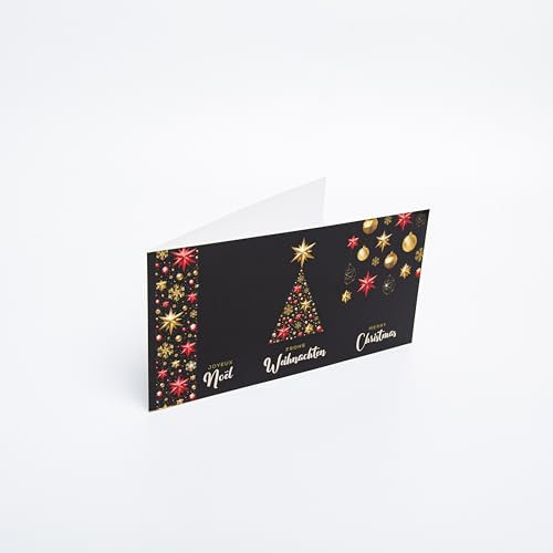 Edition Colibri 10 nostalgische Weihnachtskarten im Set mit Umschlag: DIN Lang (42 x 10,5 cm), Goldener Weihnachtsbaum, schwarz, gold mehrsprachig (11162)