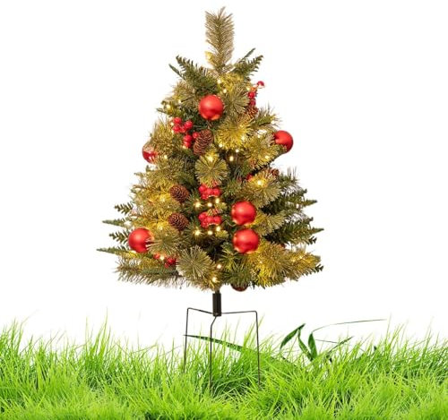 Estaca decorativa para jardín, estacas navideñas para jardín,Estaca de jardín para árbol iluminada con pilas - Luces de estaca de jardín preiluminadas para árbol de Navidad de 2,5 pies, luces de multi
