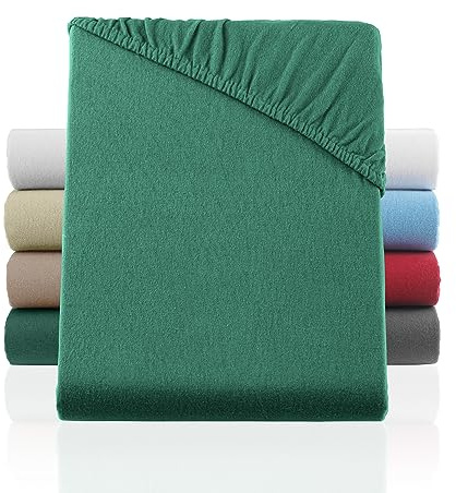 BaSaTex Biber Flanell Winter Spannbettlaken, 160x200 cm, Dunkelgrün | 100% Baumwolle, Made in Green Zertifiziert, Flauschig und Warm, Rundumgummi