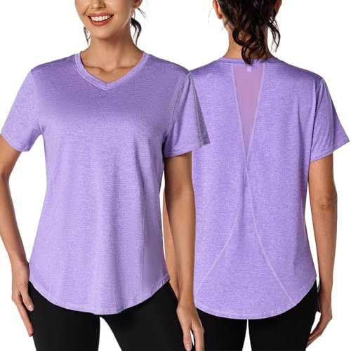 Gyabnw Sportshirt Damen Kurzarm Atmungsaktiv Funktionshirt Workout Tops UV Shirt Fitness Laufshirt Yoga UV Shirt