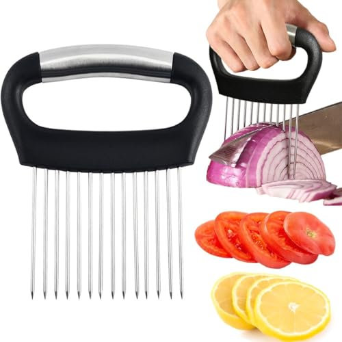 Porte-tranche d'oignon en acier inoxydable,Coupe-Légumes, Coupe Citron, outil de tranchage de couteau de cuisine,coupe tomates,pour pommes de terre, viande, oignons, légumes