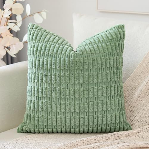 Artscope 1er Set Boho Gestreifte Kissenbezug Einfarbig Zierkissenbezug Dekokissen Sofakissen 60x60 cm Kissenhülle Weiche Couchkissen für Sofa Wohnzimmer Schlafzimmer Dekor, Bohnengrün