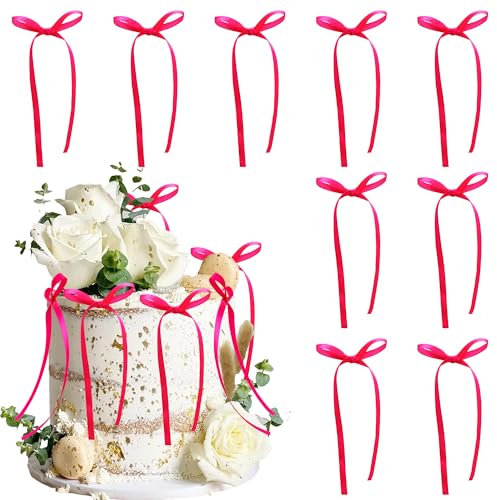 Gyufise 30Pcs Bowknot Cake Toppers Bow Cake Decorations Picks Baby Shower Cake Decorations for Birthday Wedding Party Wedding Anniversary Party Supplies Rose Red
