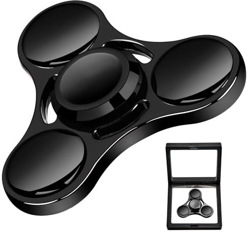 SCIONE 1er Metall Fidget Spinner – Hand Spinner für Erwachsene & Kinder – Anti-Stress-Sensory-Spielzeug mit abnehmbaren Kugellagerkappen – Perfekt für Büro, Klassenzimmer & Party-Geschenke (Schwarz)
