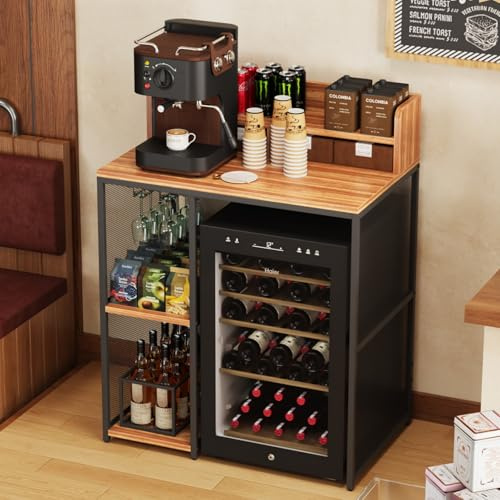 Soporte de 4 niveles para nevera y horno microondas de estilo industrial, estante de cocina ajustable, estante de almacenamiento independiente para sala de estar, cocina, bar, oficina, madera
