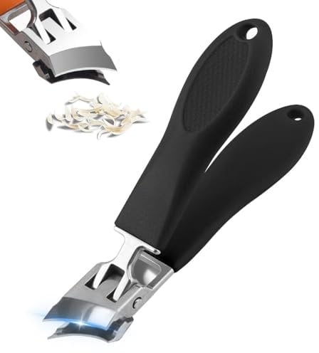 Wide Jaw Opening Anti-Splash Slanted Nail Clipper, Curved Nail Clippers for Men, Wide Jaw Opening Nail Clipper for Fingernail and Toenail, Premium Stainless Steel Sharp Nail Clipper (Black)