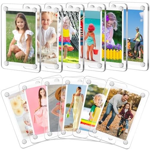 Xialvyu 12 Stück Acryl Magnetische Bilderrahmen, Doppelseitiger Kühlschrank Fotorahmen, 6 x 9 cm Transparenz Acryl Bilderrahmen für 3 Zoll Fotos, Minifotos, Karten