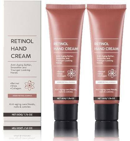 Retinol Anti-Aging Handcreme, Retinol Moisture Hand Cream für Nahrhafte Hand, Leichte Anti-Aging-Hand-Feuchtigkeitscreme für Handfalten, 24H Feuchtigkeit für straffe & jugendliche Hände (2P, 100G)
