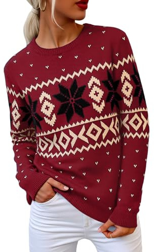 Terecey Damen Weihnachtspullover Lustig mit Weihnachtsdruck Lange Ärmel Rundhals Weihnachtspulli Winter Sweatshirt Ugly Christmas Sweater
