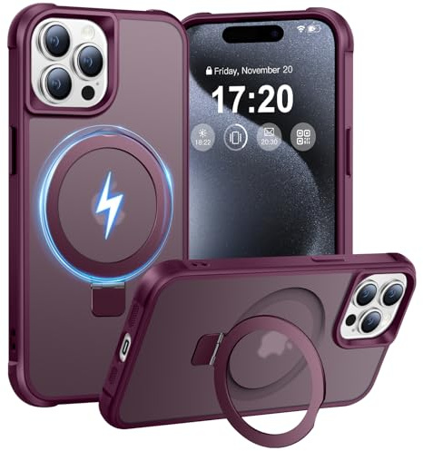 BENTIACC Hülle für iPhone 15 Pro Max mit Magnet Ständer, Burgunderrot | 120° Öffnungsbereich, Mil-Grade Drop Shockproof, Kratzfeste Fingerabdruck Rutschfest Handyhülle, Die Hände frei habe