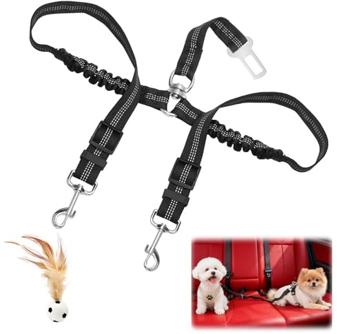 Hunde Anschnallgurt Auto 2-in-1,Verstellbarer elastischer Hundegurt Auto Rückbank, universelles Hundegeschirr Auto für sichere Autofahrten, geeignet für Rückbank & Hundegurt Auto Kofferraum