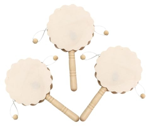 FUNOMOCYA 3 Stück Teiliges Holz Rasseltrommel Bastelset Unbemalt zum Bemalen DIY Handwerk Fördert Feinmotorik und Kreativität Sicher Glatte Oberfläche Langlebig