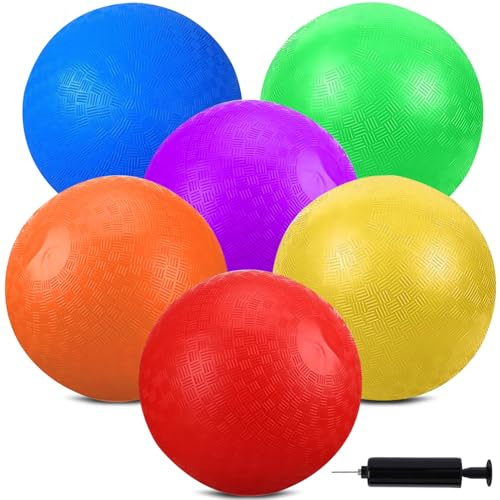 Huaerle Lot de 6 balles de kickball gonflables en caoutchouc pour terrain de jeu de 22,9 cm avec pompe pour dodgeball, kickball, handball, école, gym, récréation et jeux de plein air dans le jardin