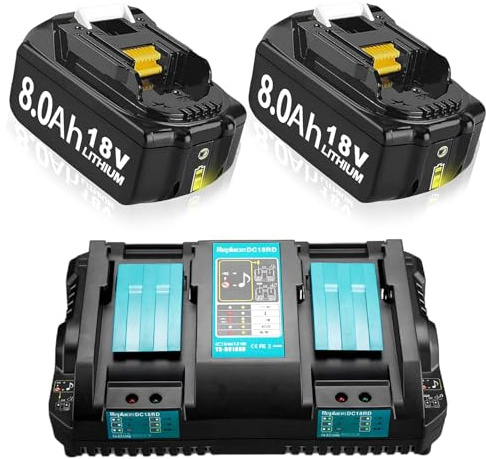 2X 8000mAh 18 Volt Battery with 4A Charger Set for Makita 18V Batteries and Charger Compatible with Makita 18V Batteries BL1860 BL1860B BL1850 BL1840 BL1830 with LED Indicators (#2+C)