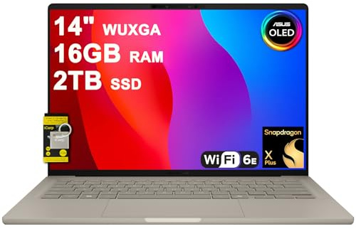 ASUS Zenbook A14 Laptop 14 WUXGA OLED (100% DCI-P3, 600nits HDR) Qualcomm 8-core Snapdragon X Plus (Up to 45 Tops) 16GB DDR5 2TB SSD for Creator Business Professional Win11Pro ICP Hub w/Copilot+ AI