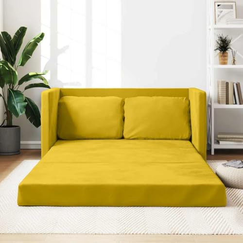 QUAHEAS Dunkelgelbes Bodensofa mit Schlaffunktion, 122x204x55 cm, Samtbezug, vielseitiges Schlafsofa für Wohnzimmer, Gästezimmer, Robustes Metallgestell