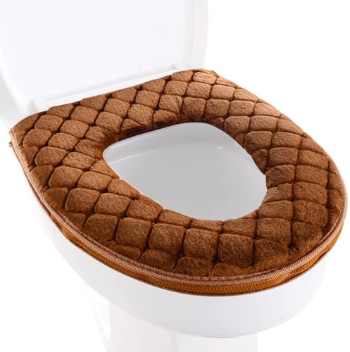 Warm Toilet Seat Cover, Toilet Seat Warmer Cover - Washable, Velvety Thickened Toilet Seat Cover Pads, Full Covering Household Toilet Seat Pad with Zip, Fits All Oval Toilet Seats