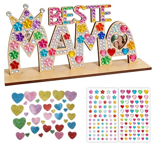 MOAZIFI Geschenke Für Mama Basteln Set - Kreatives Geburtstagsgeschenk Für Mit Fotoherz & Glitzer Stickern - Geschenk Mama Personalisiert Aus Holz Deko Für Frauen